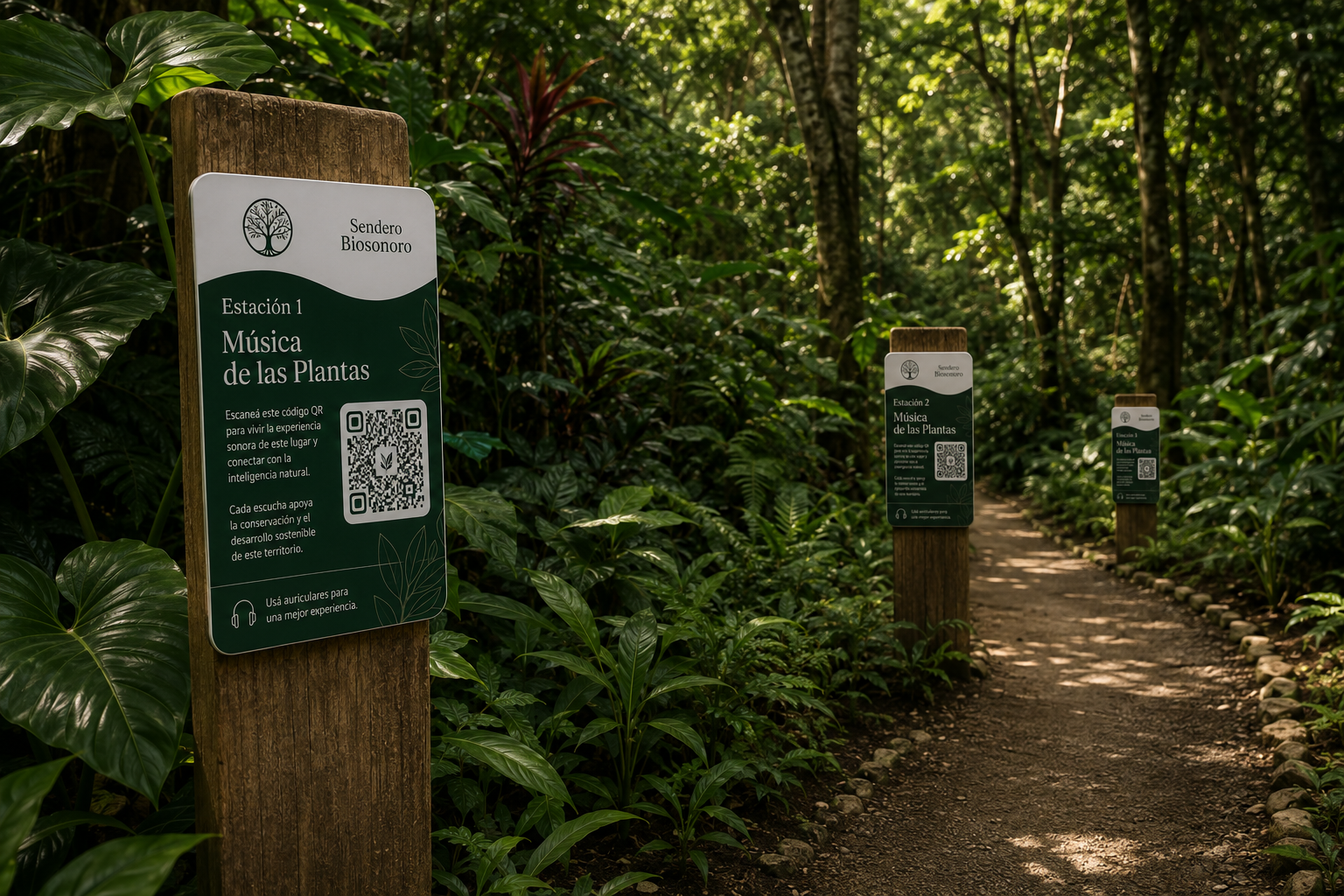 Señalética del Sendero Biosonoro instalada en el territorio
